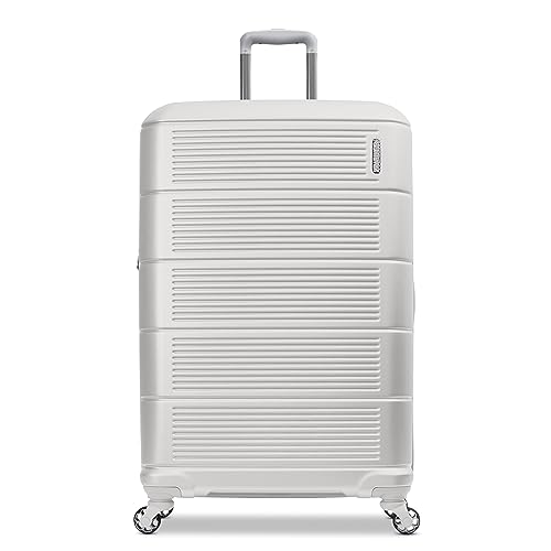 American Tourister Stratum 2.0 Expandable Hardside Luggage with Spinner Wheels, Checked-Large, White - color: White, size: 28-Inch Checked-Large