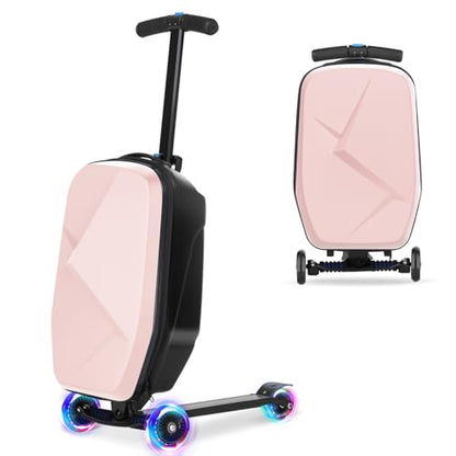 Scooter Luggage for Kids, Ride On Suitcase, Lightweight Foldable Luggage - color: Light Pink