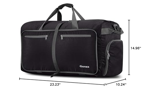 Gonex 60L Foldable Travel Duffle Bag with Shoe Compartment, Lightweight - color: Black, size: 60L