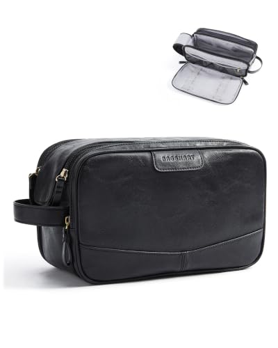 BAGSMART Medium Toiletry Bag for Men, PU Leather Water Resistant, Black - color: Black, size: Medium-5L