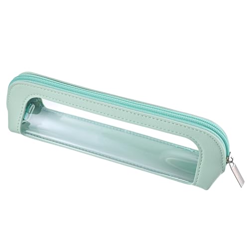 Psyqtsuary Small Clear Makeup Bag, PU Leather Travel Makeup Brush Bag - color: Light Green