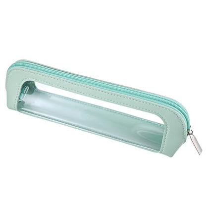 Psyqtsuary Small Clear Makeup Bag, PU Leather Travel Makeup Brush Bag - color: Light Green