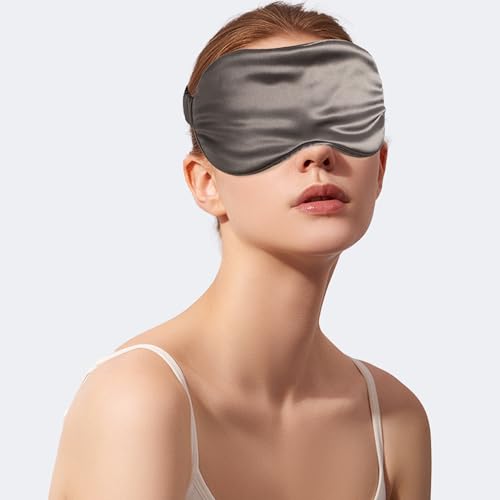 100% 22 Momme 6A Grade Double-Sided Pure Mulberry Silk Eye Mask Soft Breathable Sleep Blindfold with Elastic Headband for Men and Women Pack of 1 (Charcoal) - color: Charcoal