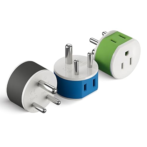 OREI India, Nepal, Maldives Power Plug Adapter with 2 USA Inputs - Travel 3 Pack - Type D (US-10) Safe Grounded Use with Cell Phones, Laptop, Camera Chargers, CPAP, and More - style: Type-D India,Nepal