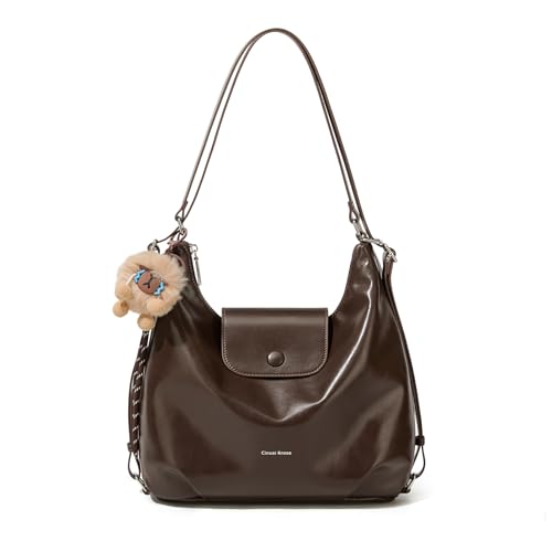 Women Shoulder Bag Leather Tote Bag Cute Backpack with Charms - color: Coffee