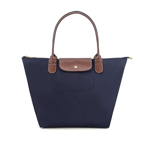 Tote Bag for Women Foldable Shoulder Bag Nylon Weekend Hobo Handbag - color: Navy