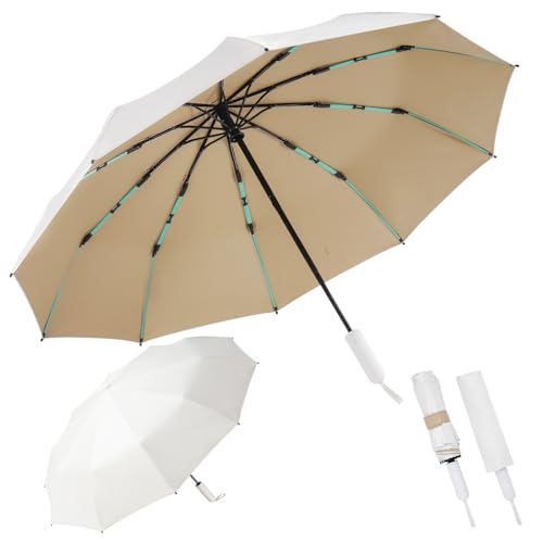 Folding Umbrella Anti-UV Compact Durable Folding Umbrella Auto Open Close Windproof Travel Umbrella Premium Grip Fits Backpack - color: Moonlight White