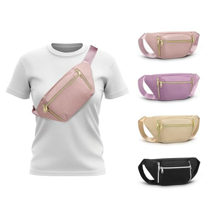 Crossbody Fanny Pack with 5-Zipper Pockets Waterproof, Pink - color: Pink