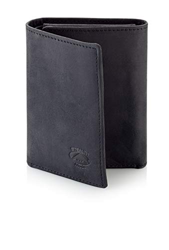 Stealth Mode Trifold Leather Wallet for Men with ID Holder and RFID Blocking (Black) - color: Black