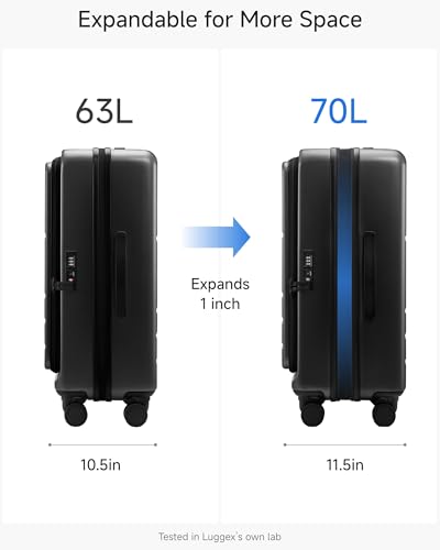 LUGGEX Checked Top Opening Suitcase, Expandable Polycarbonate, Black, 24" - color: Black, size: 24 Inch