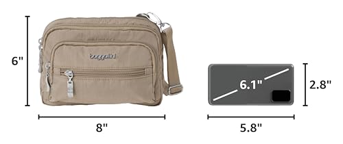 Baggallini Triple Zip Small Crossbody Bag for Women - Lightweight Convertible Fanny Pack Belt Bag - color: Beach, style: Slim Strap