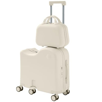 TABU Ride On Luggage Set with Bag, Carry On Suitcase for Kids, White - color: White