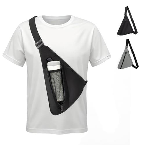 OSOCE Sling Bag for Men, RFID Blocking Anti-Theft, Water Bottle Holder, L | Quick-Release Buckle, Multi-Pocket, Adjustable Shoulder Strap, Lightweight, Suitable for Travel Hiking Commuting Outdoor - color: Black, size: Large
