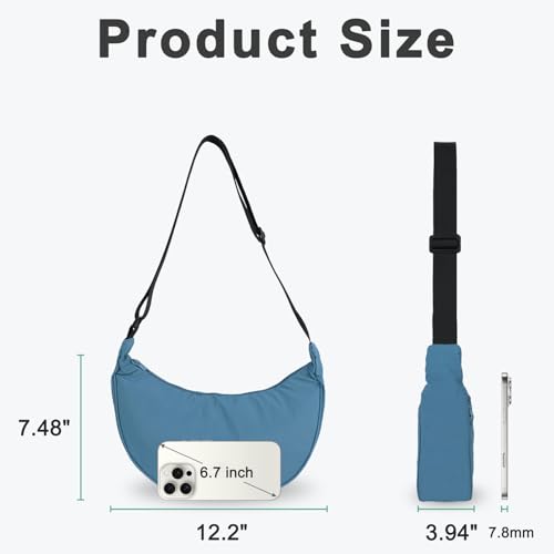 U+U Crescent Crossbody Bag for Women, Sling Bag with Adjustable Strap - color: Blue