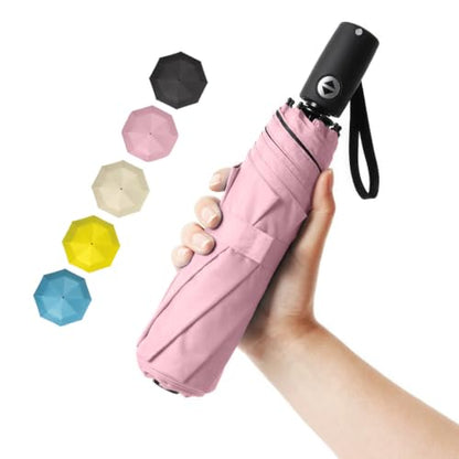 BAODINI Compact Travel Umbrella Small Windproof Auto Open Close for UV Sun Protection UPF 50+ and Rain Fits Backpack Purse & Suitcase - color: Pink