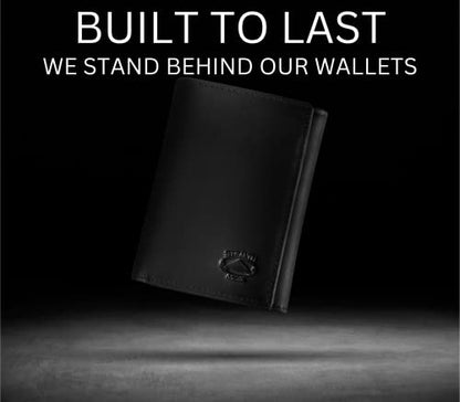 Stealth Mode Trifold Leather Wallet for Men with ID Holder and RFID Blocking (Black) - color: Black