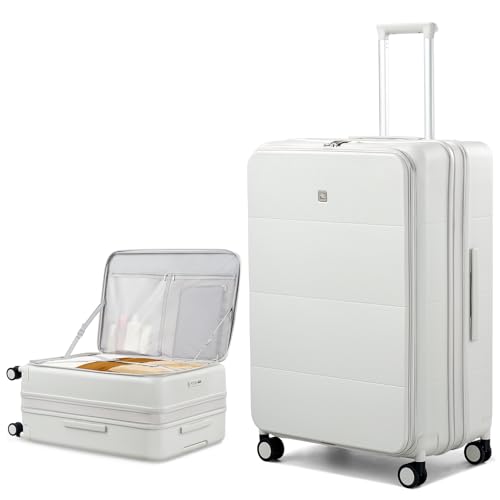 Hanke Expandable Large Checked Luggage, 28 Inch Top Opening Suitcase - color: Smoke White, size: 28 Inch EXT