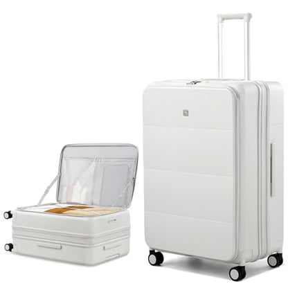 Hanke Expandable Large Checked Luggage, 28 Inch Top Opening Suitcase - color: Smoke White, size: 28 Inch EXT