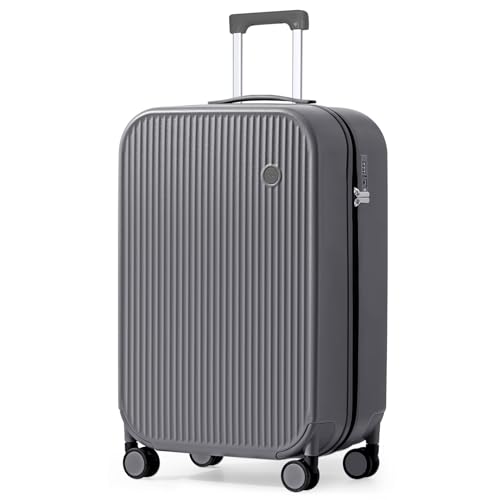 mixi 24 Inch Checked Luggage PC Hardshell Suitcases with Wheels for Travel Woman Men, Rock Gray - color: Rock Gray TSA2, size: 24-inch