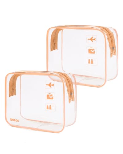 WANDF TSA Approved Toiletry Bag, 2 Pack Clear Makeup Bag - color: Lotus Pink Pack of 2, size: Pack of 2