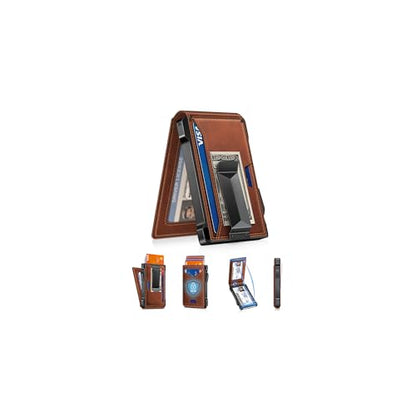 Wallet for Men RFID Wallet with 2 ID Windows & Money Clip, Slim Card Holder - color: Redbrown