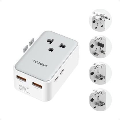 TESSAN Universal Travel Adapter PD 25W, Ultra Thin International adapter - color: Grey