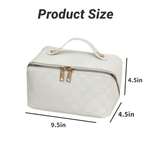 Large Capacity Makeup Bag Portable Travel Cosmetic Bag for Women Girls Gift Makeup Pouch Portable Zipper Bag (White Checkered - upgrade) - color: White Checkered - upgrade