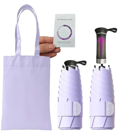 Mini Travel UV Umbrella Hidden Handle Ultra Compact Sun UPF 50+ - color: Light Purple & 47.2"