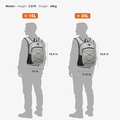 초경량 소프트 데이팩 15L/20L, 쿠션 처리된 통기성 뒷면 패널 백팩, 경량 휴대용 여행용 백팩, 회색., 데이팩 백팩 - color: 회색., size: 15L