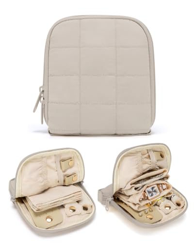Travel Jewelry Case with Necklace Holder, Earring and Ring Organizer, Camel - color: Camel