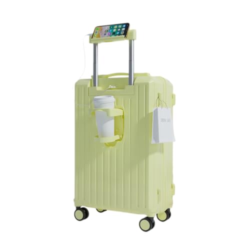 20" Yellow Carry-On Luggage, Cup Holder & USB, Hard Shell - color: Yellow
