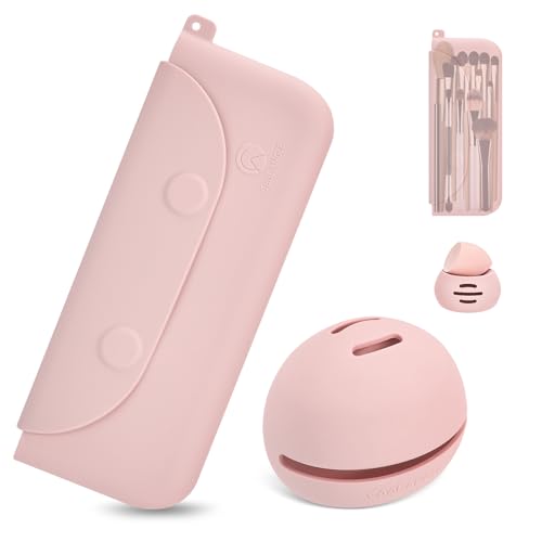 COOL-ANGLE 2-in-1 Makeup Brush and Sponge Holder, Magnetic Silicone Pink - color: D02:Pink, style: Brush+sponge Holder