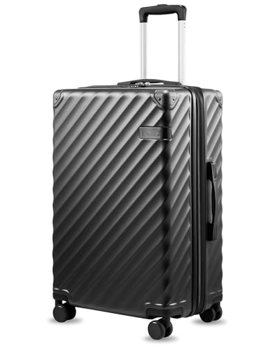 LUGGEX 24 Inch Checked Luggage with Spinner Wheels, Charcoal Metallic - color: Charcoal Metallic, size: Checked-Medium 24-Inch