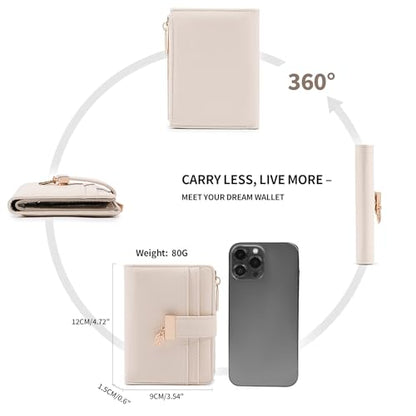 Pomelo Best Wallet Women Bifold Leather Wallets for Women Credit Card Holder with ID Window Zipper Coin Pocket Pudding White - color: Pudding White