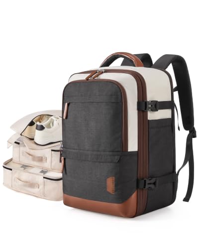 BAGSMART 37L Expandable Travel Backpack Compression Carry On Daypack - color: Black White