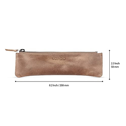 Londo Genuine Leather Pen Case with Zipper Closure, Pencil Pouch Stationery Bag - color: Mink