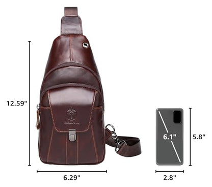 LUKZIJAES Genuine Leather Sling Bag for Men - color: #10-coffee