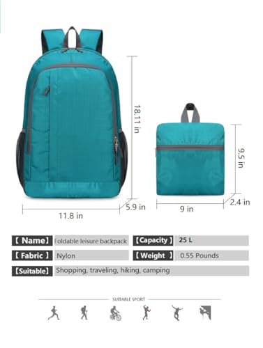 Ultra Packable Hiking Backpack, Foldable Travel Daypack, 25L - color: Lake Blue