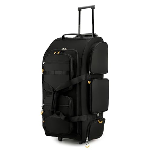 Searock 90L Rolling Duffle Bag with Wheels and Handle - color: Black