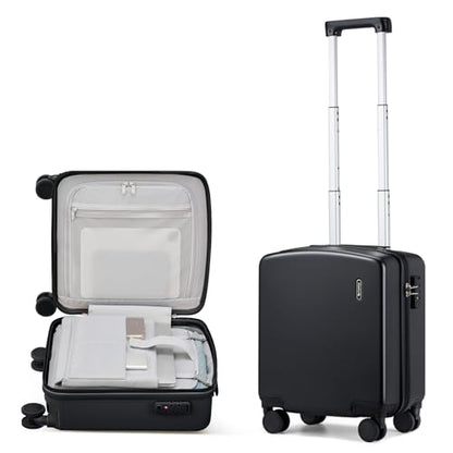 Hanke 16 Inch Underseat Small Carry On Luggage, Hard Shell with TSA Lock - color: Jet Black, size: 16 Inch