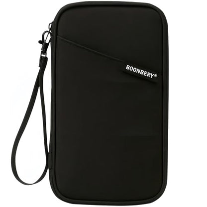 Travel Document Holder RFID Blocking Passport Organizer Family Multi Pocket - color: All-Black