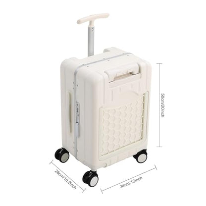 CNCEST 20" Adjustable Double Handle Ride-on Luggage,Travel Carry On Trolley Case with Mesh Pocket for Kids,Children's Ride On Suitcase with Wheels & TSA Lock (StyleB, White) - color: White, style: Styleb