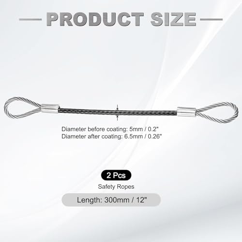 PATIKIL 12" Safety Cable Lock Security Wire Ropes 0.26" Dia Black 2Pcs - size: 12 Inch-Black