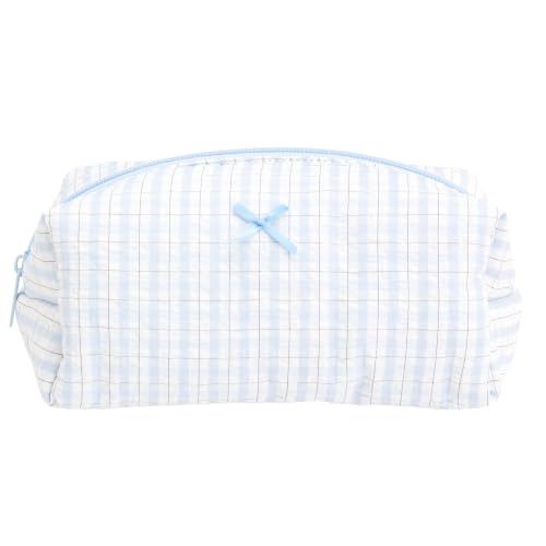 PAZIMIIK Cozy Makeup Bag for Women,Zipper Cosmetic Pouch,Plaid Blue - color: Plaid Blue