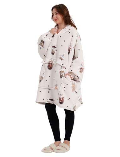 KFUBUO Wearable Blanket Hoodie for Adults With Pocket Milk tea - color: Milk Tea, size: Adult