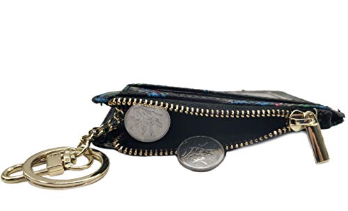 woogwin Slim RFID Credit Card Holder for Women Mini Front Pocket Wallet Purse With Keychain - color: FlowerBlack