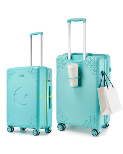 Somago Expandable 2-Piece Luggage Sets 20"/24" Suitcases with Shock-Absorbing Braking Spinner Wheels Moon Star Design Hard Shell Suitcase with Cupholder TSA Lock (Robin Egg Blue,Expandable 20/24 Inch) - color: Robin Egg Blue, size: Expandable 2-Piece Set(