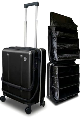 FLIP The Suitcase That Turns Into a Shelf 47L Carry-On Lightweight Polycarbonate Silent Detachable Wheels TSA Lock Front-Open PC Cabin Approved for Business Travel Easy Caster Replacement (Black) - color: Black