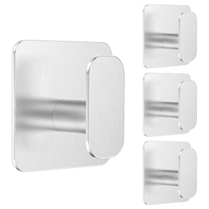 Aikzik 4 Pack Large Heavy Duty Wall Hooks - 26lb Max, Stainless Steel Adhesive Towel Hook, Shower Hooks for Hanging Towel, Coat, Robe, Sticky Wall Mount Hook for Bathroom, Kitchen and Door, Silver - color: Silver-Large4