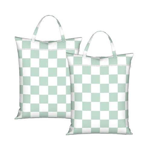 "green and white checkerboard plaid 2-Pack Travel Laundry Bags for Dirty Clothes- Large Waterproof Laundry Tote, Wet & Dry Use, Reusable Foldable Carry Handles for Vacation, Gym & Dorm" - color: Green And White Checkerboard Plaid